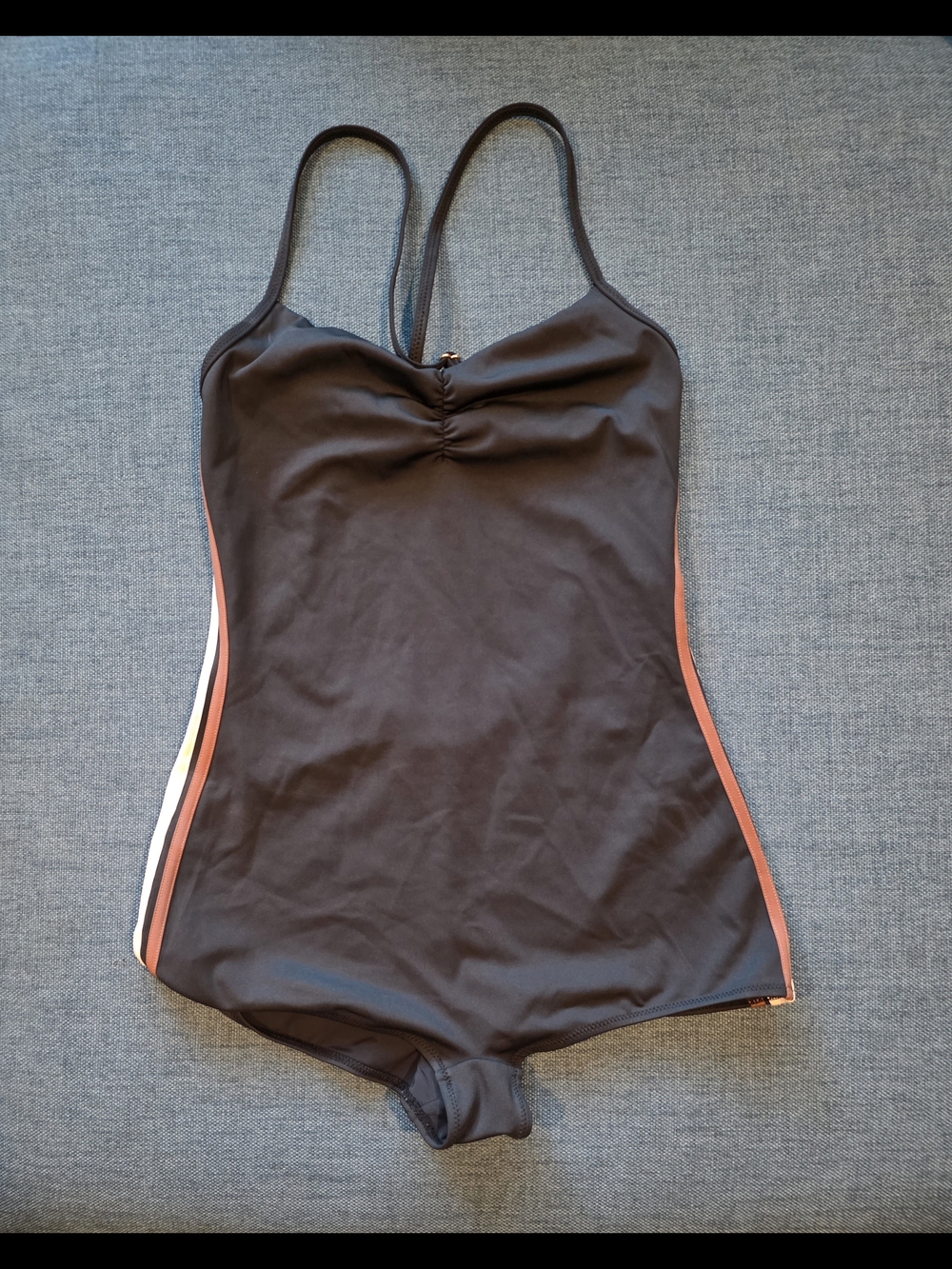 Women’s Black One-Piece Swimsuit with Coral Side Stripes